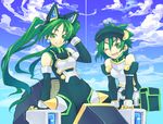  animal_ears cat_ears diana_(shinrabanshou) green_hair long_hair multiple_girls one_eye_closed pygmalion shigehiro_(hiroi_heya) shinrabanshou short_hair siblings sisters smile twintails 