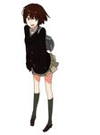  backpack bag blazer brown_hair copyright_request hand_in_pocket jacket kneehighs leaning_forward randoseru school_uniform shoes short_hair skirt socks solo uki_atsuya 