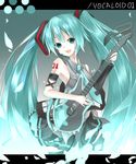  aqua_eyes aqua_hair bad_id bad_pixiv_id detached_sleeves guitar hatsune_miku instrument long_hair microphone necktie sasaki_kouhei solo thighhighs twintails vocaloid zettai_ryouiki 