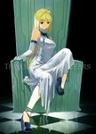  arcueid_brunestud bare_shoulders blonde_hair dress elbow_gloves gloves highres long_dress long_hair nfb-zmc sitting sleeveless solo tsukihime white_dress 