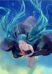  ask_(askzy) barefoot black_dress blue_hair bubble closed_eyes dress floating_hair hatsune_miku long_hair non-web_source shinkai_shoujo_(vocaloid) short_twintails solo starfish twintails underwater vocaloid watermark web_address 