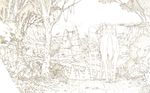  from_behind greyscale hat highres horizon horse landscape lantern monochrome ocean original scenery shiwasu_takashi sky solo spyglass star_(sky) starry_sky thighhighs tree 