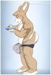  anthro balls biceps bowl bulge clothed clothing fur green_eyes half-dressed half-erect lagomorph male mammal mathew_(aaron) mathew_porter muscles pecs penis pose rabbit solo spoon standing topless underwear 