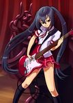  \n/ black_hair cable electric_guitar flat_chest guitar ian_chase instrument kneehighs long_hair music necktie original plaid plaid_skirt playing_instrument plectrum red_eyes school_uniform skirt tentacle_bento tentacles twintails very_long_hair 