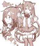  animal_ears bat blush cat_ears cat_tail hirasawa_yui k-on! kirisawa_saki monochrome multiple_girls nakano_azusa simple_background sketch smile star tail white_background 