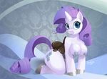  abstract_background anthro anthrofied blue_eyes blue_nipples breasts don_ko equine female friendship_is_magic hair hooves horn horse kneeling long_hair looking_at_viewer mammal my_little_pony nipples nude pony purple_hair rarity_(mlp) saddle smile solo thick_thighs thighs unicorn white_skin 