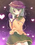  bad_id bad_pixiv_id blush green_hair hat hat_ribbon heart komeiji_koishi kotobuki_runa long_hair long_sleeves purple_eyes ribbon skirt smile solo third_eye touhou 