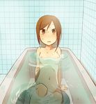  1girl bath bathing blush breasts brown_eyes brown_hair hoshigaki_(kyuukp) nipples nude shadow water wet 