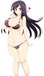  1girl a_channel bikini black_eyes black_hair breasts brown_bikini character_request curvy female heart large_breasts legs long_hair mound_of_venus navel nishi_yuuko simple_background solo source_request standing swimsuit thigh_gap wedge white_background 