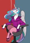  2012 blue_hair clothing equine female hair horn mammal my_little_pony solo team_fortress_2 the_announcer_(team_fortress_2) unicorn wings yolk_(artist) 