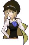  1girl belt breasts brown_hair coat green_eyes hat highres leia_roland leia_rolando open_mouth short_hair tales_of_(series) tales_of_xillia tales_of_xillia_2 vest 