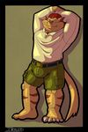  arms_behind_head backwards_baseball_cap cat chance_furlong claws clothing dredd feline fur hat looking_at_viewer male mammal pants paws pose shirt shorts solo swat_kats 