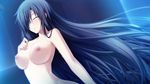  1girl black_hair blush breasts bust collarbone dutch_angle eyes_closed female game_cg hair_over_one_eye kashiwagi_narumi large_breasts long_hair night nipples smile solo soukoku_no_arterial upper_body water wet yakuri 