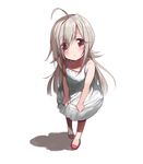  ahoge bangs bare_shoulders child commentary dress erubo long_hair looking_at_viewer original pink_eyes silver_hair simple_background solo white_background 