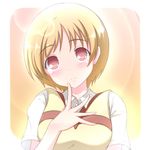  banderasu blonde_hair blush kentani_school_uniform red_eyes saki saki_achiga-hen short_hair smile tsubakino_miyuki 