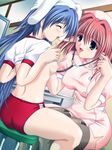  2girls aikawa_sana animal_ears blue_hair blush breasts examination game_cg long_hair multiple_girls nurse pointy_ears shera_(succubus_soon) stethoscope succubus_soon 