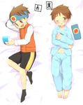  bad_id bad_pixiv_id barefoot blush brown_eyes brown_hair dakimakura full_body highres hikari_netto male_focus multiple_views navel open_mouth pajamas rockman rockman_exe smile yuki_(vicious) 