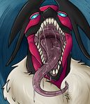  abstract_background blue_eyes nintendo open_mouth pok&eacute;mon pok&eacute;philia saliva teeth tongue unknown_artist video_games yveltal 