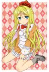  atelier_(series) atelier_meruru bare_legs blonde_hair blue_eyes blush bow cosplay full_body genshiken half_updo long_hair merurulince_rede_arls merurulince_rede_arls_(cosplay) red_bow sk_(buta) solo susanna_hopkins white_bloomers 