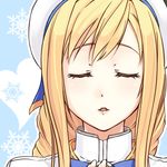  alicia_florence aria beret blonde_hair close-up closed_eyes facing_viewer hand_on_own_chest hat incoming_kiss oitsuki_(getsumen_diver) sidelocks snowflakes solo upper_body 
