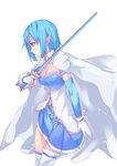  armband bad_id bad_pixiv_id belt blue_eyes blue_hair cape gloves hair_ornament hairclip magical_girl mahou_shoujo_madoka_magica miki_sayaka profile short_hair simple_background solo soul_gem sword thighhighs weapon white_background white_gloves ymd_(assiman) zettai_ryouiki 