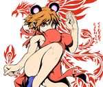  animal_ears bare_legs bare_shoulders bird breasts brown_eyes brown_hair china_dress chinese_clothes chinjuu_hibakichi dress fighting_stance genderswap genderswap_(mtf) hanamura_yousuke large_breasts mouse_ears persona persona_4 phoenix short_hair side_slit solo standing standing_on_one_leg thighs 