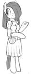  anthro anthrofied basket black_and_white breasts clothing dress equine female friendship_is_magic grey_hair hair horse inkie_pie_(mlp) mammal monochrome my_little_pony plain_background pony rock sketch smile solo standing tg-0 white_background 