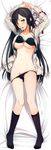  absurdres akinashi_yuu arms_up black_bra black_hair black_legwear black_panties bottomless bra breasts cleavage dakimakura eyebrows_visible_through_hair full_body green_eyes highres huge_filesize koi_to_senkyo_to_chocolate large_breasts legs lying md5_mismatch open_clothes open_shirt panties panty_pull shinonome_satsuki shirt socks solo underboob underwear 