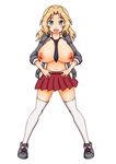  1girl :d blonde_hair blue_eyes breasts breasts_outside character_request girls_und_panzer kay_(girls_und_panzer) long_hair looking_at_viewer nipples open_clothes open_mouth saita_tusin skirt smile solo thighhighs 