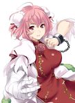  bandages breasts chinese_clothes cuffs double_bun fighting_stance flower ibaraki_kasen large_breasts lowres rose short_hair smile solo spanking_momoko tabard touhou upper_body 