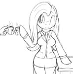  anthrofied black_and_white breasts clothing cup equine female fluttershy_(mlp) friendship_is_magic hair hand horse mammal monochrome mug my_little_pony one_eye_closed pegasus plain_background pony sketch smile standing suit table tg-0 white_background wings wink 