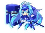  armor blue_eyes blue_hair breastplate chibi gauntlets gloves greaves hammer long_hair reku solo vividblue vividred_operation 