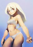  bad_id bad_pixiv_id bandeau bikini blue_background breasts cleavage fog highres inuki_(aruurara) light_smile lips long_hair medium_breasts navel original panties red_eyes simple_background smile solo standing strapless swimsuit underwear white_hair white_panties 