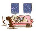  animal_ears book closed_eyes couch elma_leivonen lying mukiki multiple_girls short_hair silhouette_demon sleeping smile tail world_witches_series 