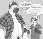  black_and_white canine chubby couple dialog dog duo english_text eyewear gay german_shepherd glasses greyscale hammer_(character) male mammal monochrome neil raccoon text vasuki 