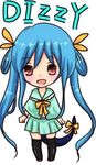 artist_request blue_hair blush bow dizzy guilty_gear hair_bow long_hair lowres open_mouth ribbon smile solo tail tail_ribbon thighhighs twintails 