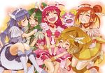  &gt;_&lt; :d aoki_reika azarashing_day bad_id bad_pixiv_id bike_shorts blonde_hair blue_hair blush boots bow candy_(smile_precure!) carrying choker clenched_teeth closed_eyes cure_beauty cure_happy cure_march cure_peace cure_sunny green_eyes green_hair hair_flaps hair_tubes hands_on_shoulders head_wings hino_akane_(smile_precure!) hoshizora_miyuki hug imminent_kiss kise_yayoi knee_boots long_hair magical_girl midorikawa_nao multiple_girls one_eye_closed open_mouth orange_choker orange_eyes orange_hair outstretched_arms pink_bow pink_choker pink_eyes pink_hair pink_shorts ponytail precure short_hair shorts skirt smile smile_precure! teeth tiara wrist_cuffs xd yellow_eyes yellow_skirt 