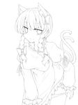  animal_ears bad_id bad_pixiv_id bow braid breasts cat_ears cat_tail fuuen_(akagaminanoka) greyscale hair_bow kaenbyou_rin lineart medium_breasts monochrome multiple_tails naughty_face panties panty_pull smile solo tail touhou transparent_background twin_braids underwear 