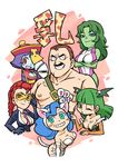  5girls animal_ears bad_id bad_pixiv_id blue_hair blue_skin blush_stickers breasts cat_ears cat_tail chinese_clothes cleavage cleavage_cutout crimson_viper demon_girl facial_hair felicia final_fight flipped_hair fur green_hair grin hounori jennifer_walters jiangshi lei_lei marvel_vs._capcom marvel_vs._capcom_3 medium_breasts mike_haggar morrigan_aensland multiple_girls mustache one_eye_closed paws pompadour red_hair she-hulk smile street_fighter street_fighter_iv_(series) sunglasses tail vampire_(game) 