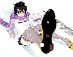  black_hair glasses kazue_kato original plaid plaid_scarf scarf skirt snow 