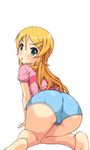  all_fours animated animated_png ass barefoot blue_eyes casual feet foreshortening frown k10k kaze_(kazesan) kousaka_kirino looking_back orange_hair ore_no_imouto_ga_konna_ni_kawaii_wake_ga_nai short_shorts shorts simple_background solo trefoil white_background 