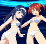  blue_eyes blue_hair blush bra brown_eyes brown_hair docking_(vividred_operation) futaba_aoi_(vividred_operation) hairband isshiki_akane long_hair looking_at_viewer looking_back miastral_violet multiple_girls open_mouth outstretched_arms panties short_hair smile spread_arms twintails underwear underwear_only vividred_operation 