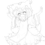  bad_id bad_pixiv_id flat_chest fox_tail fuuen_(akagaminanoka) greyscale lineart monochrome multiple_tails open_mouth outstretched_arms smile solo tail touhou transparent_background yakumo_ran 