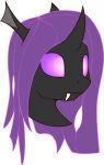  2018 absurd_res alpha_channel black_body changeling fan_character fangs hair headshot_portrait hi_res horn my_little_pony portrait purple_eyes purple_mane renderpoint simple_background solo transparent_background unfinished 