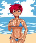  1girl angry areolae beach bikini breasts clenched_teeth cloud erect_nipples eye_shadow eyeshadow female genderswap getter kitsune-tsuki_(getter) large_breasts lips looking_at_viewer makeup micro_bikini navel nipples outdoors outside ponytail presenting pubic_hair purple_eyes ranma-chan ranma_1/2 red_hair saotome_ranma sky solo standing swimsuit tan tanline teeth water 