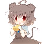  1girl animal_ears bad_id bad_pixiv_id cheese food fuuen_(akagaminanoka) looking_at_viewer mouse_ears mouse_tail nazrin open_mouth red_eyes short_hair simple_background solo tail touhou white_background 