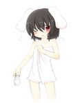  animal_ears bad_id bad_pixiv_id black_hair blush bunny_ears flat_chest fuuen_(akagaminanoka) inaba_tewi milk naked_towel one_eye_closed open_mouth red_eyes short_hair simple_background solo touhou towel white_background 