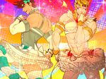  blonde_hair blue_eyes bow bracelet bridal_gauntlets brown_hair caesar_anthonio_zeppeli cosplay crop_top dress facial_mark green_eyes haine13 hair_bow headband jewelry jojo_no_kimyou_na_bouken jojo_pose joseph_joestar_(young) midriff multiple_boys panties panty_&amp;_stocking_with_garterbelt panty_(psg) panty_(psg)_(cosplay) pantyshot parody pose ring stocking_(psg) stocking_(psg)_(cosplay) striped striped_legwear striped_panties thighhighs underwear zettai_ryouiki 