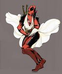  belt cosplay dated deadpool error katana male_focus marilyn_monroe marilyn_monroe_(cosplay) marvel parody polydactyly simple_background skirt solo sword weapon wulinfong 