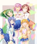  :d ;d ^_^ aoki_reika blonde_hair blue_eyes blue_hair blush bow candy_(smile_precure!) closed_eyes creature double_v green_hair grin hair_bow hairband heart hino_akane_(smile_precure!) hoshizora_miyuki kise_yayoi long_hair midorikawa_nao multiple_girls nanairogaoka_middle_school_uniform necktie one_eye_closed open_mouth pink_bow pink_hair ponytail precure red_hair sakurai_toma school_uniform short_hair skirt sleeves_rolled_up smile smile_precure! sweater twintails v white_hairband yellow_eyes 